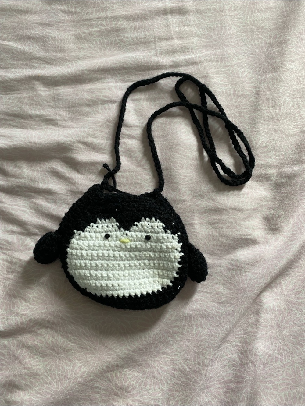 Kids Black & White Penguin Crochet Crossbody Bag